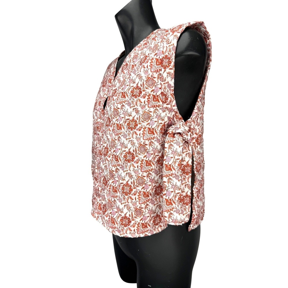 ATELIER EVENE Paris‎ Quilted Floral Orange Pink Open Side Tie Vest  One Size